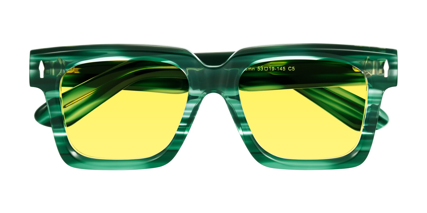 Folded Front of Phamn in Dark Green Striped with Medium Yellow Tinted Lenses