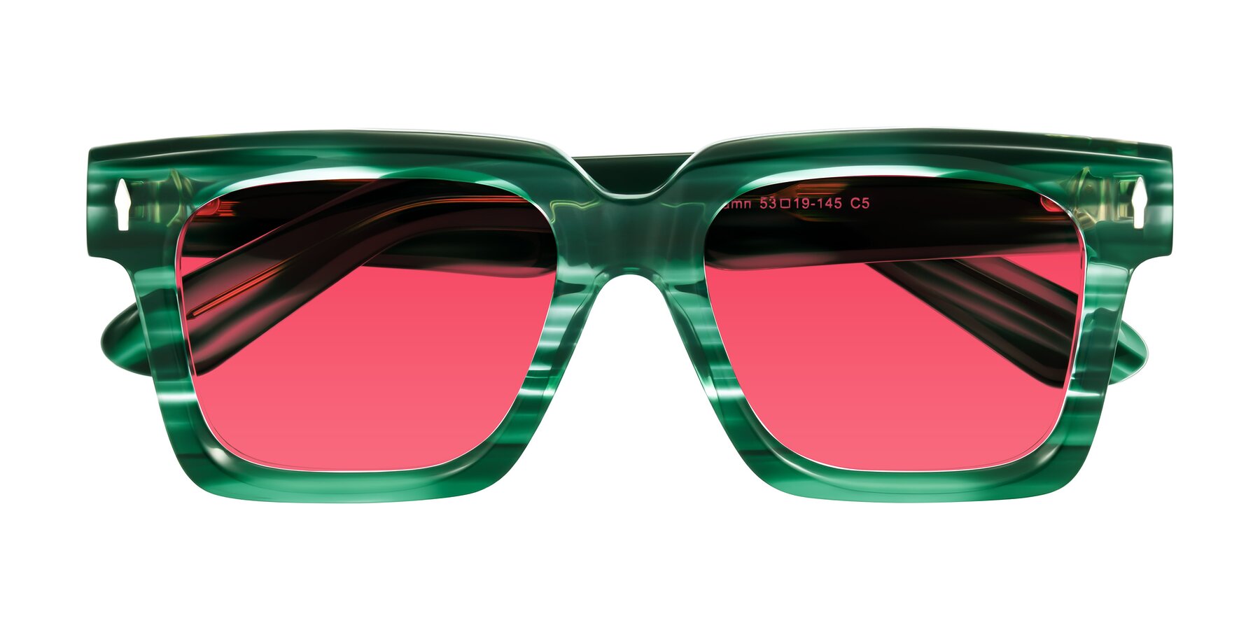 Folded Front of Phamn in Dark Green Striped with Red Tinted Lenses