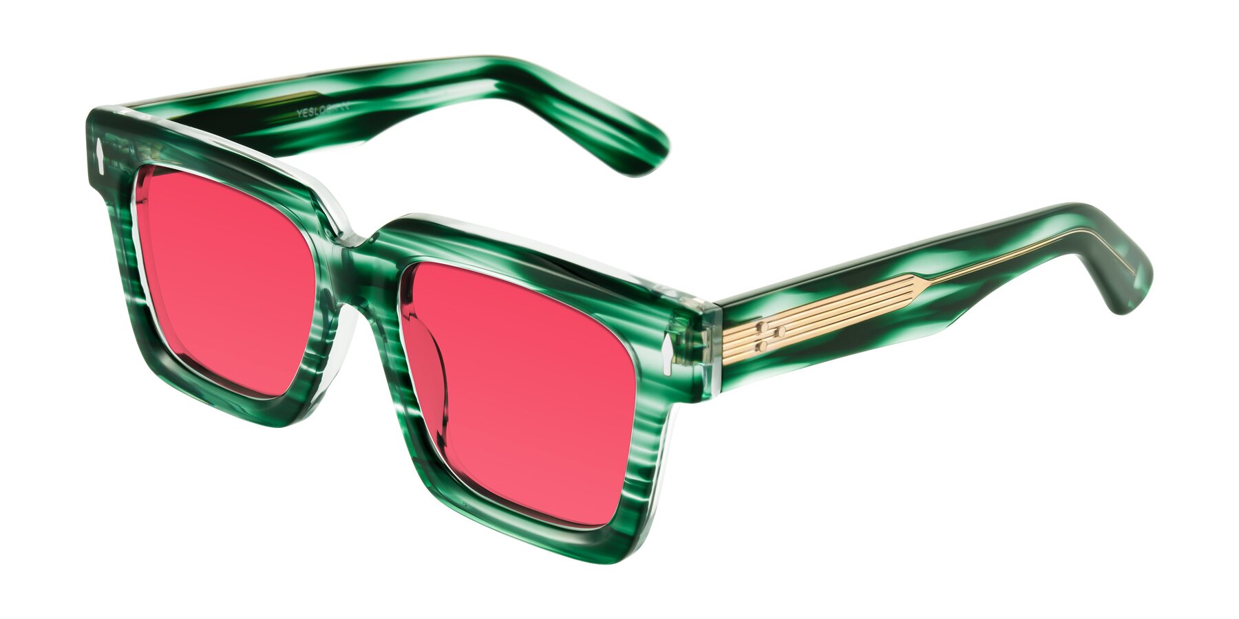 Angle of Phamn in Dark Green Striped with Red Tinted Lenses