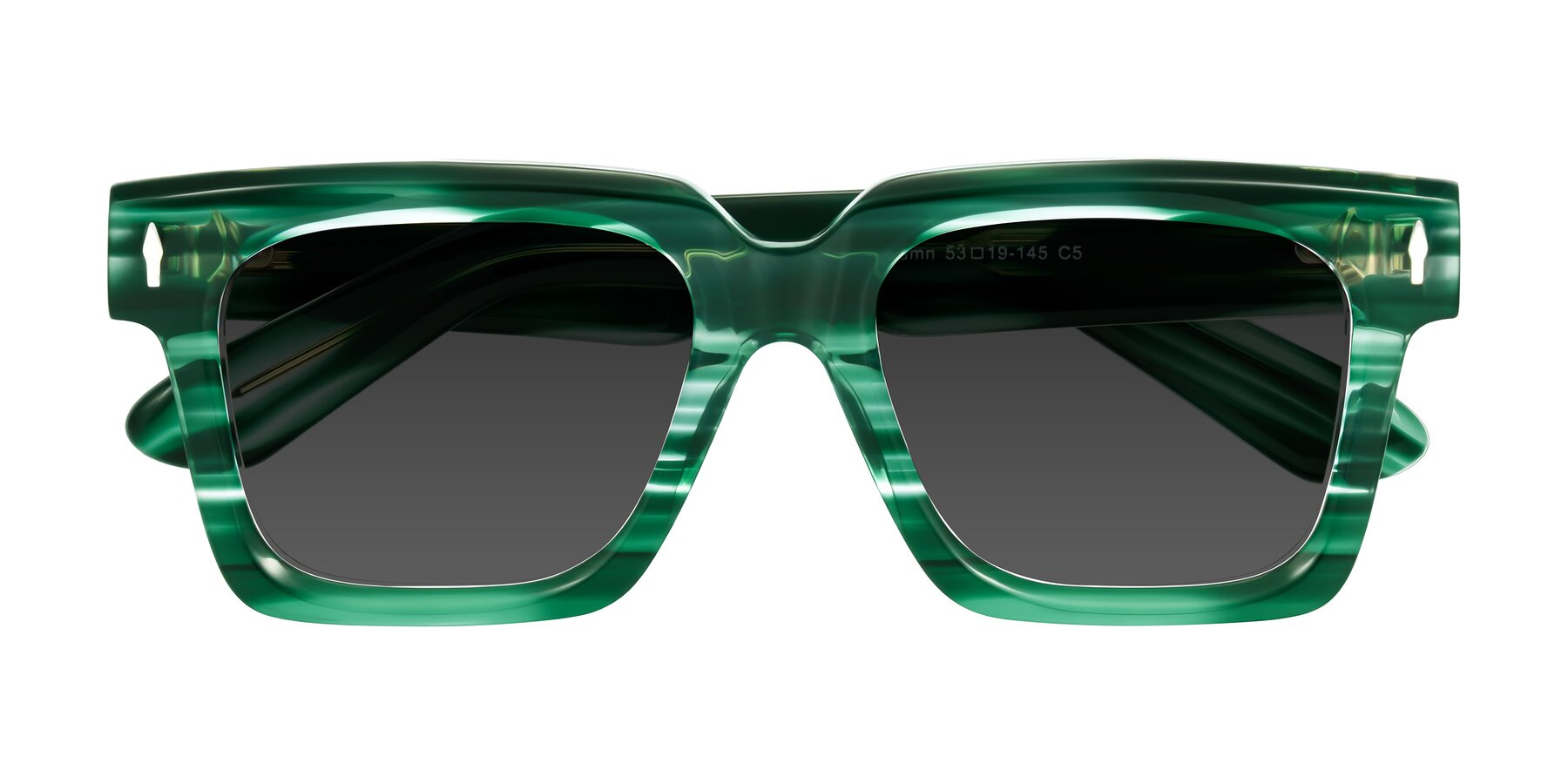 Folded Front of Phamn in Dark Green Striped with Gray Tinted Lenses