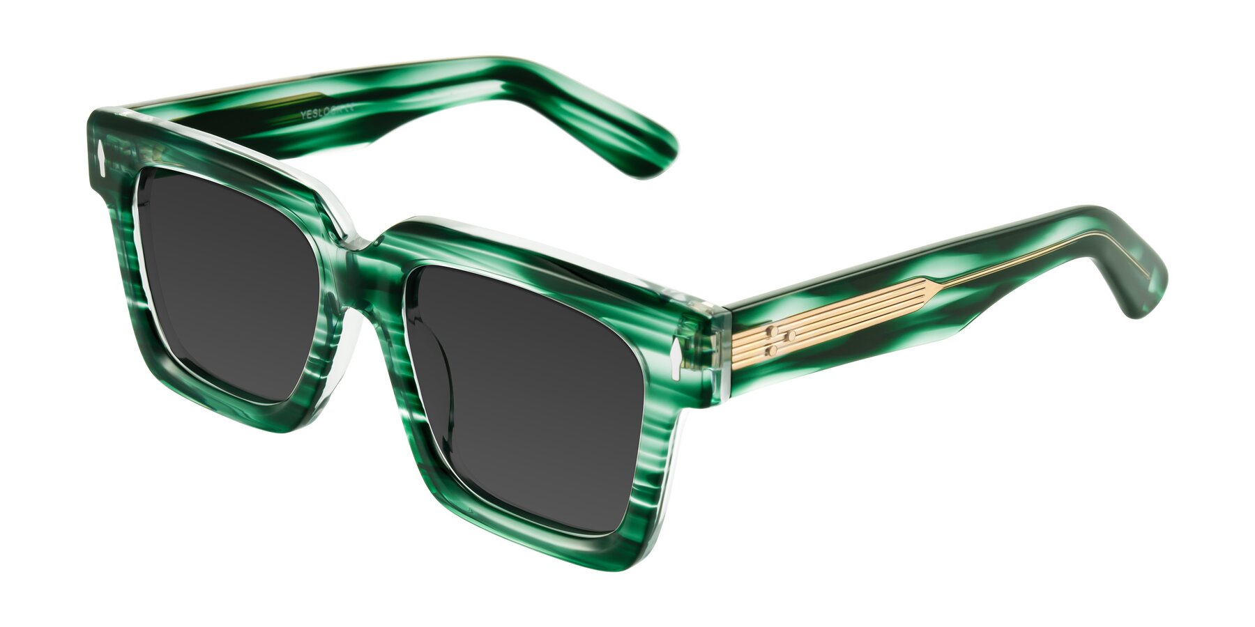 Angle of Phamn in Dark Green Striped with Gray Tinted Lenses