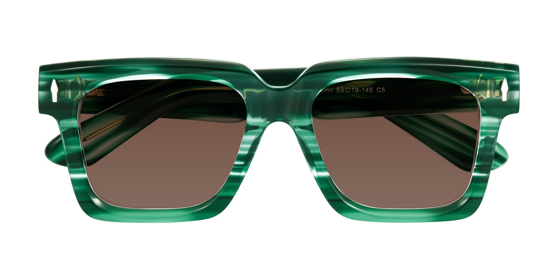 Folded Front of Phamn in Dark Green Striped with Brown Tinted Lenses