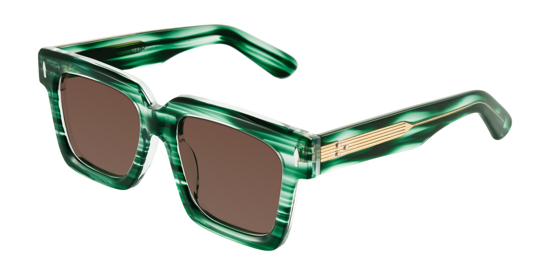 Angle of Phamn in Dark Green Striped with Brown Tinted Lenses