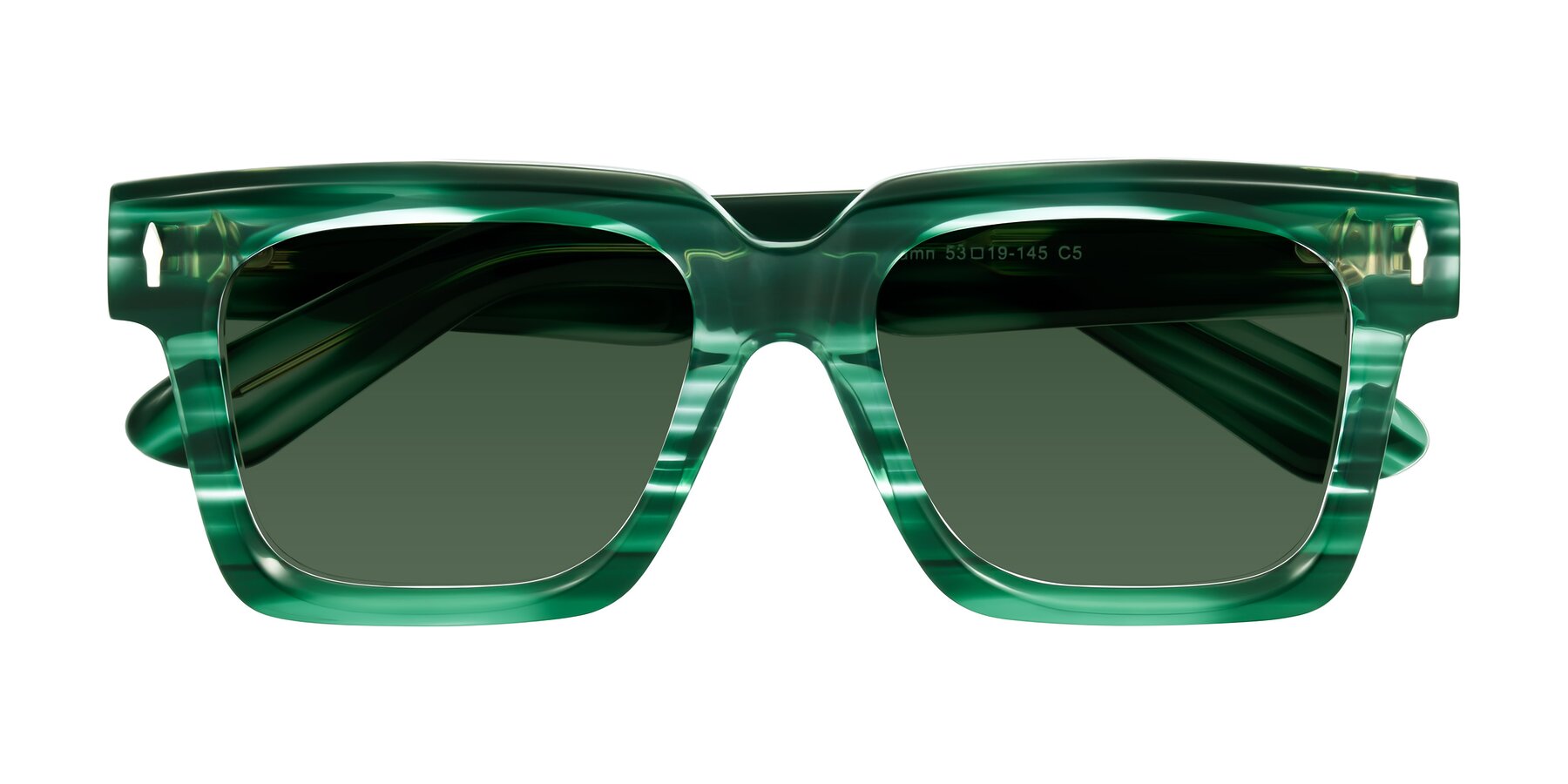 Folded Front of Phamn in Dark Green Striped with Green Tinted Lenses