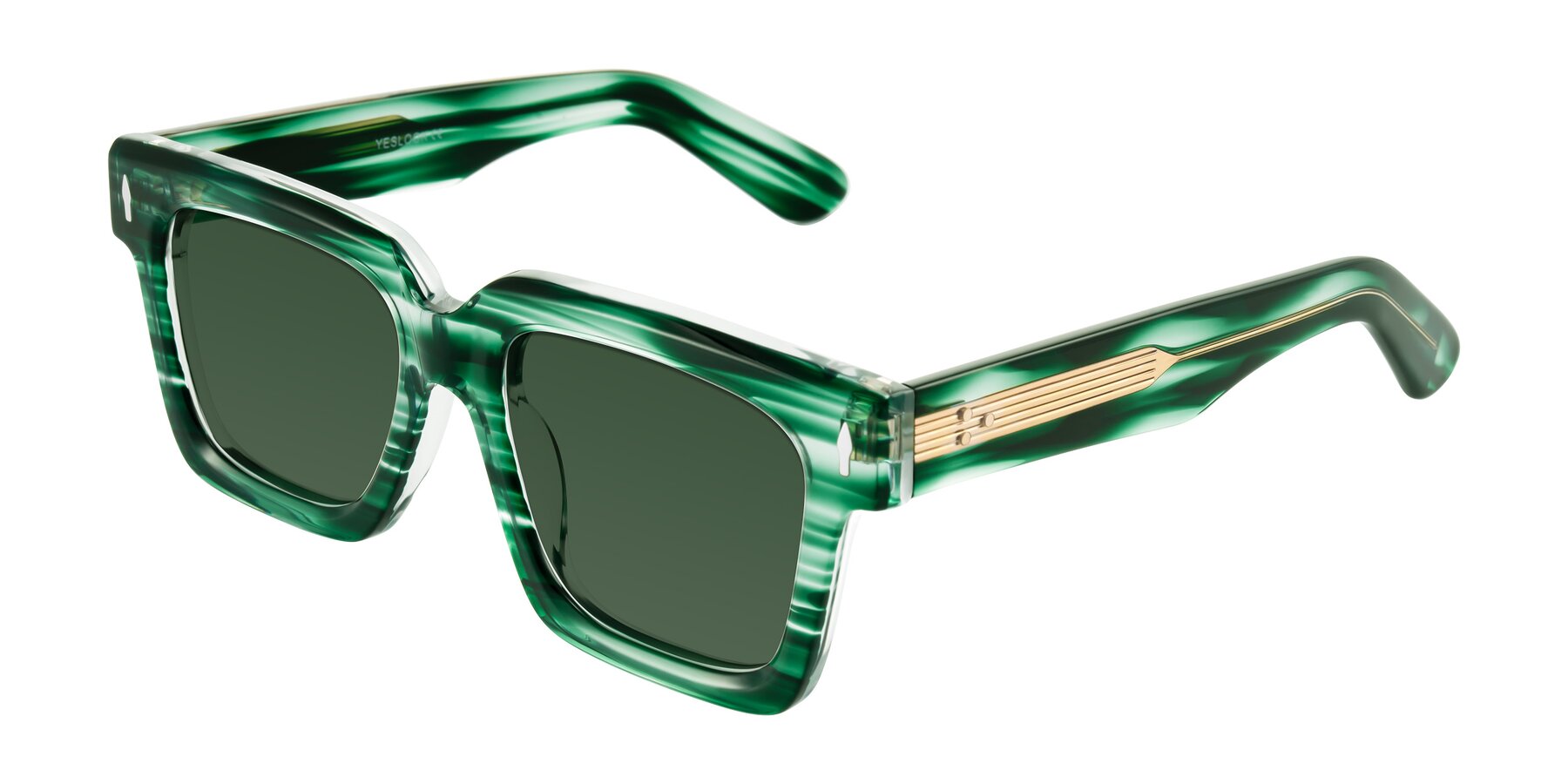 Angle of Phamn in Dark Green Striped with Green Tinted Lenses