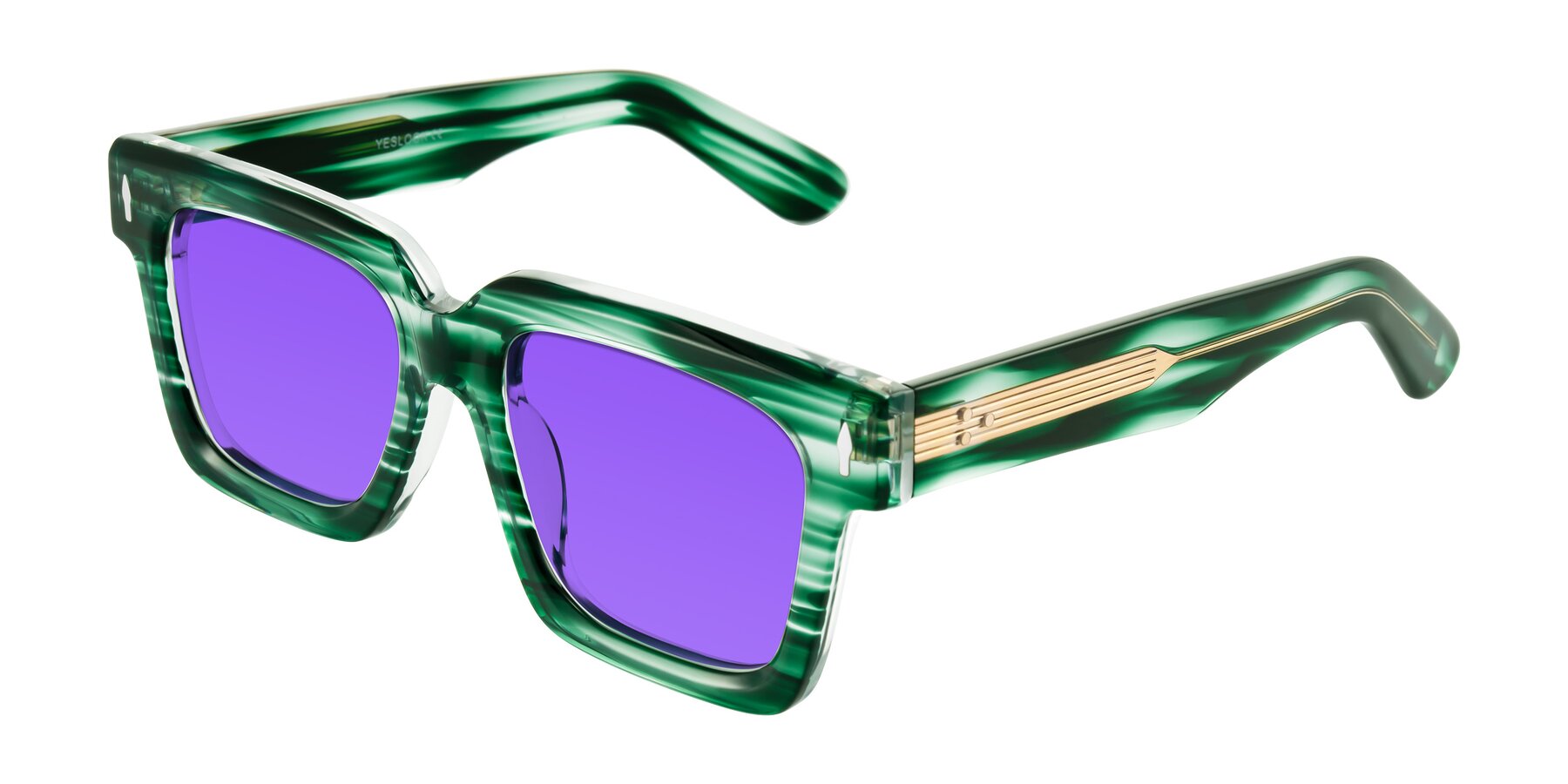 Angle of Phamn in Dark Green Striped with Purple Tinted Lenses