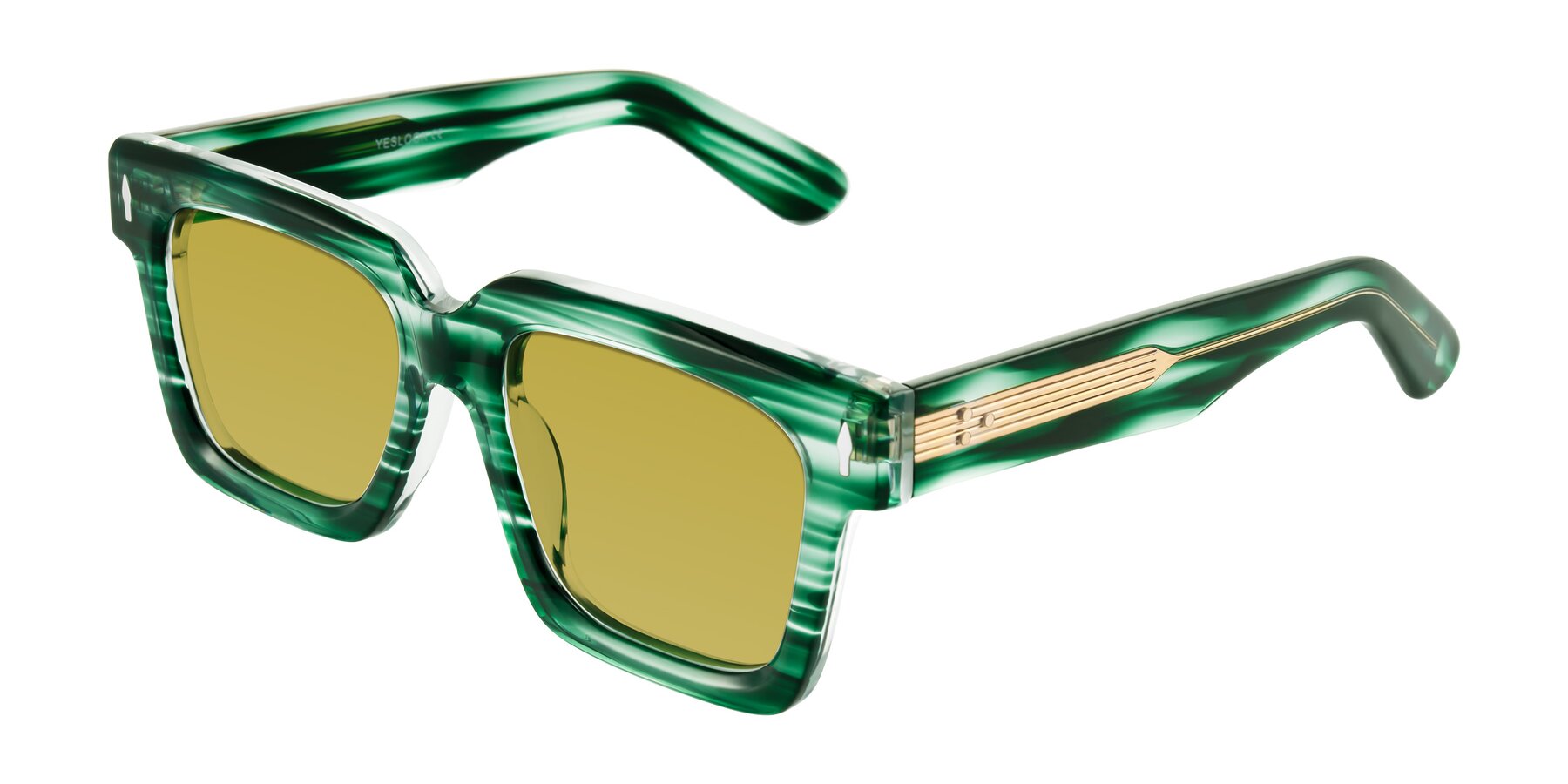Angle of Phamn in Dark Green Striped with Champagne Tinted Lenses