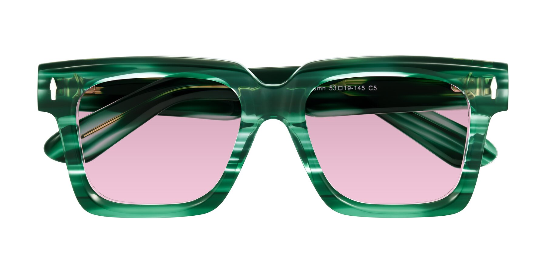 Folded Front of Phamn in Dark Green Striped with Light Wine Tinted Lenses