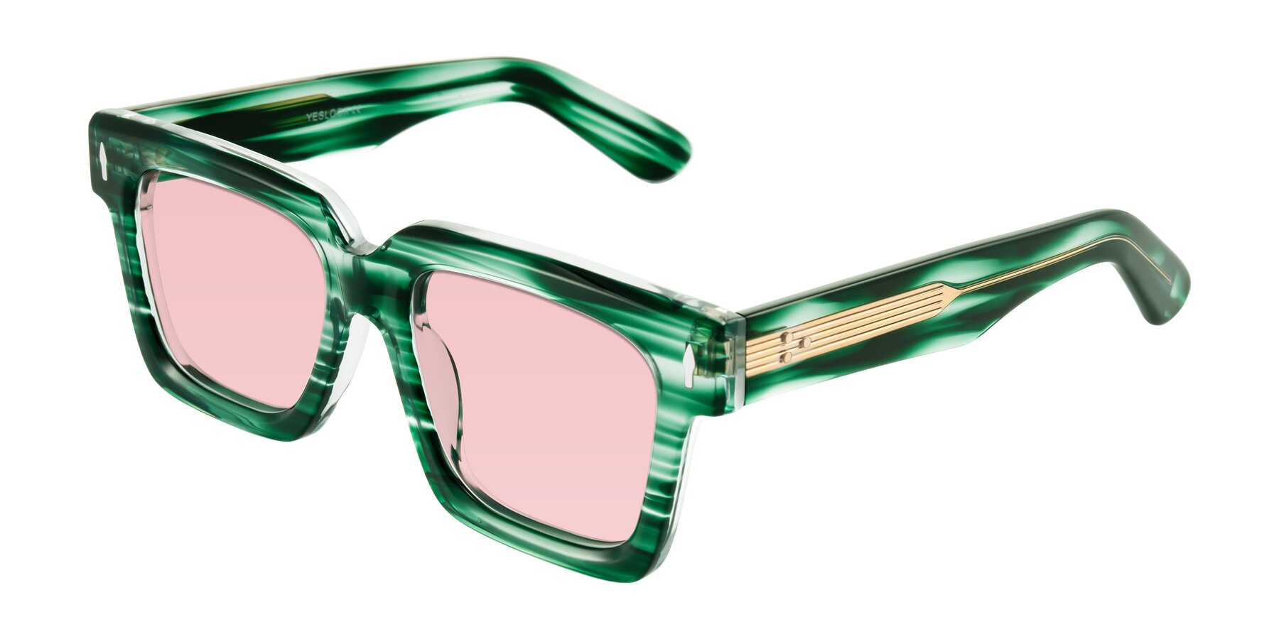 Angle of Phamn in Dark Green Striped with Light Garnet Tinted Lenses