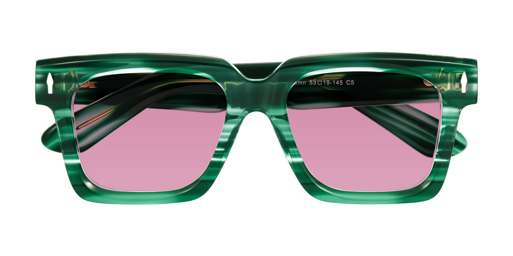 Folded Front of Phamn in Dark Green Striped with Medium Wine Tinted Lenses