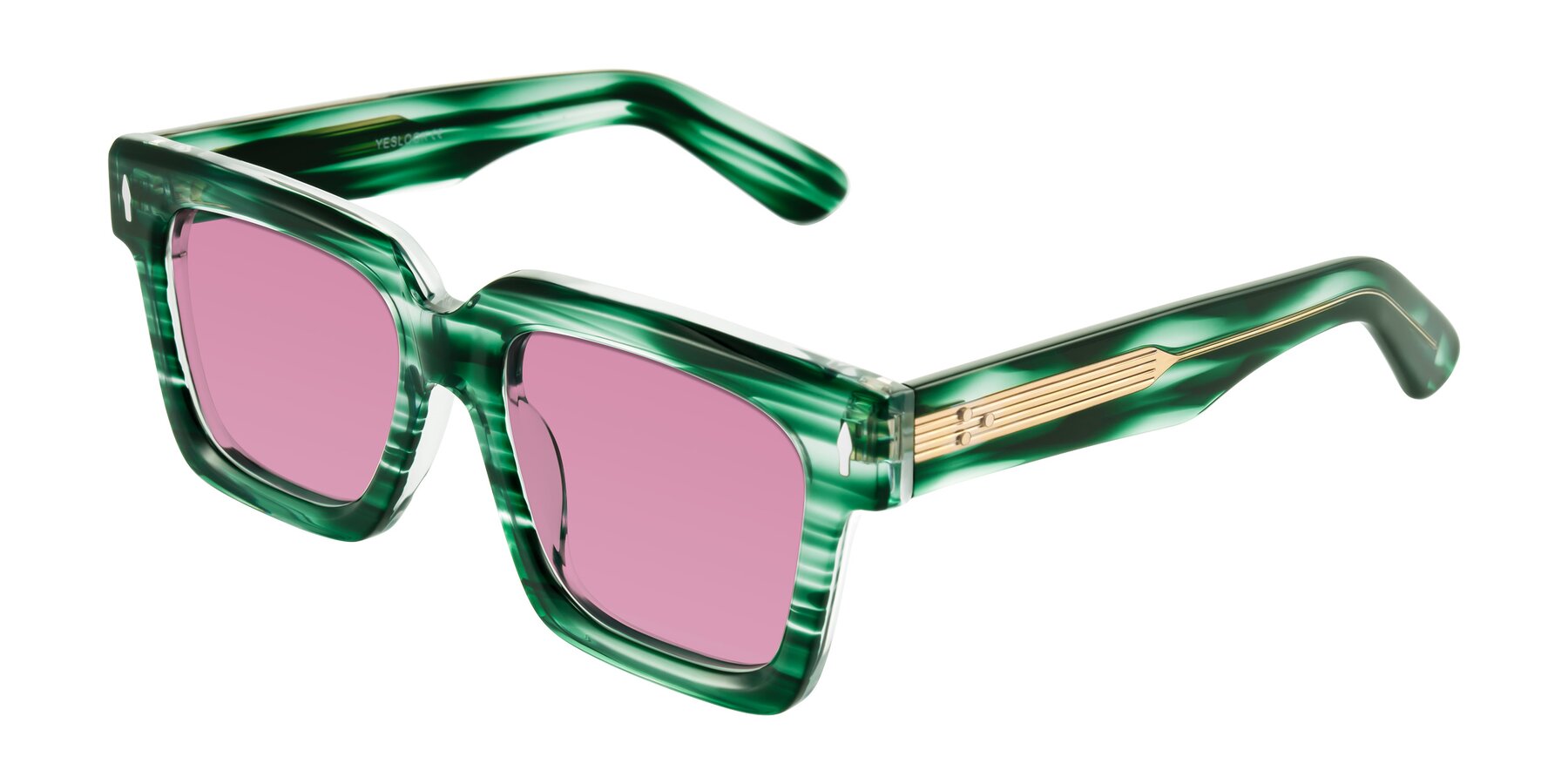 Angle of Phamn in Dark Green Striped with Medium Wine Tinted Lenses
