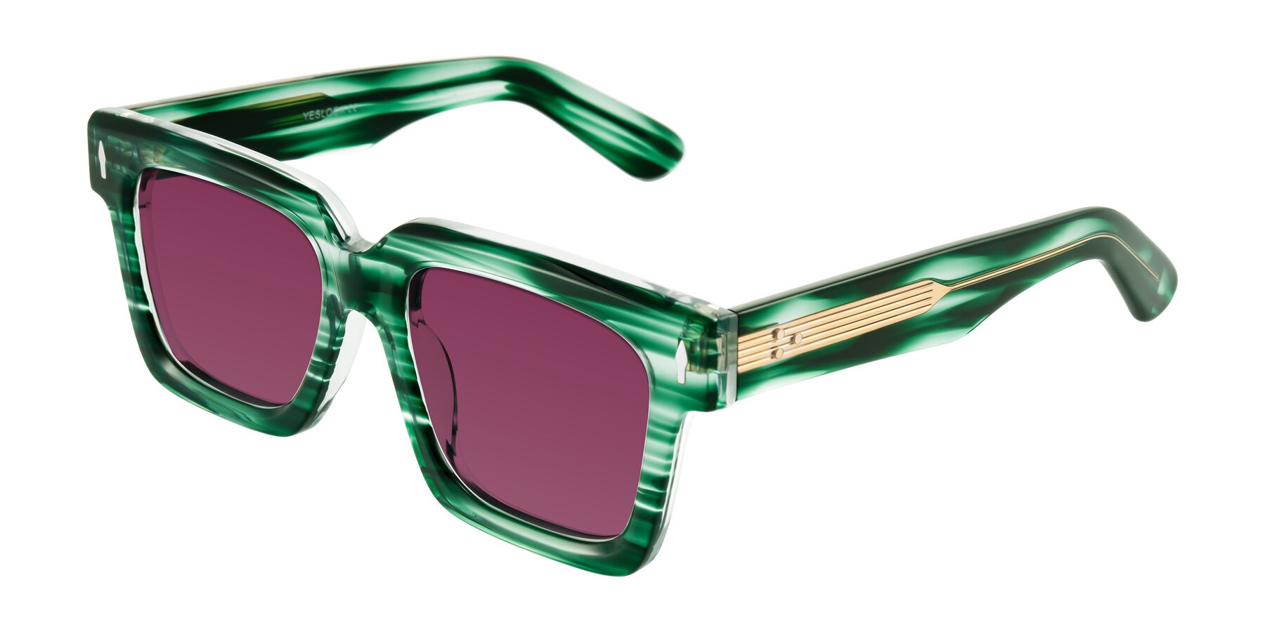 Angle of Phamn in Dark Green Striped with Wine Tinted Lenses