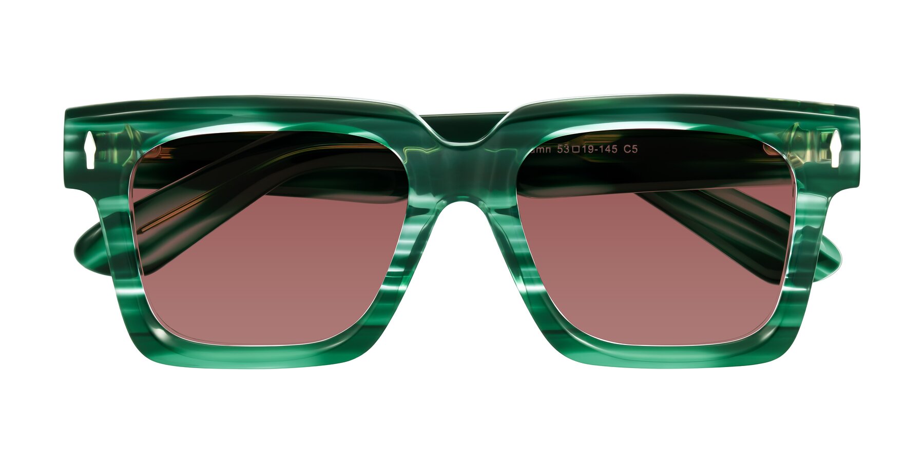 Folded Front of Phamn in Dark Green Striped with Garnet Tinted Lenses