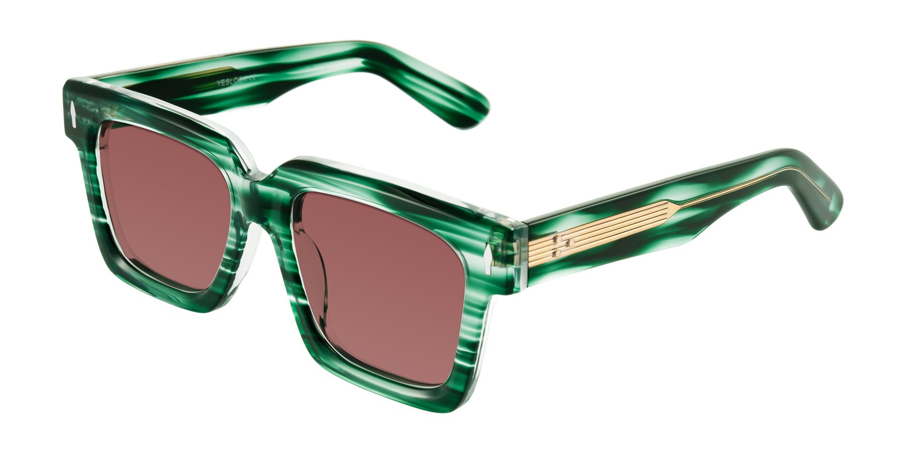 Angle of Phamn in Dark Green Striped with Garnet Tinted Lenses