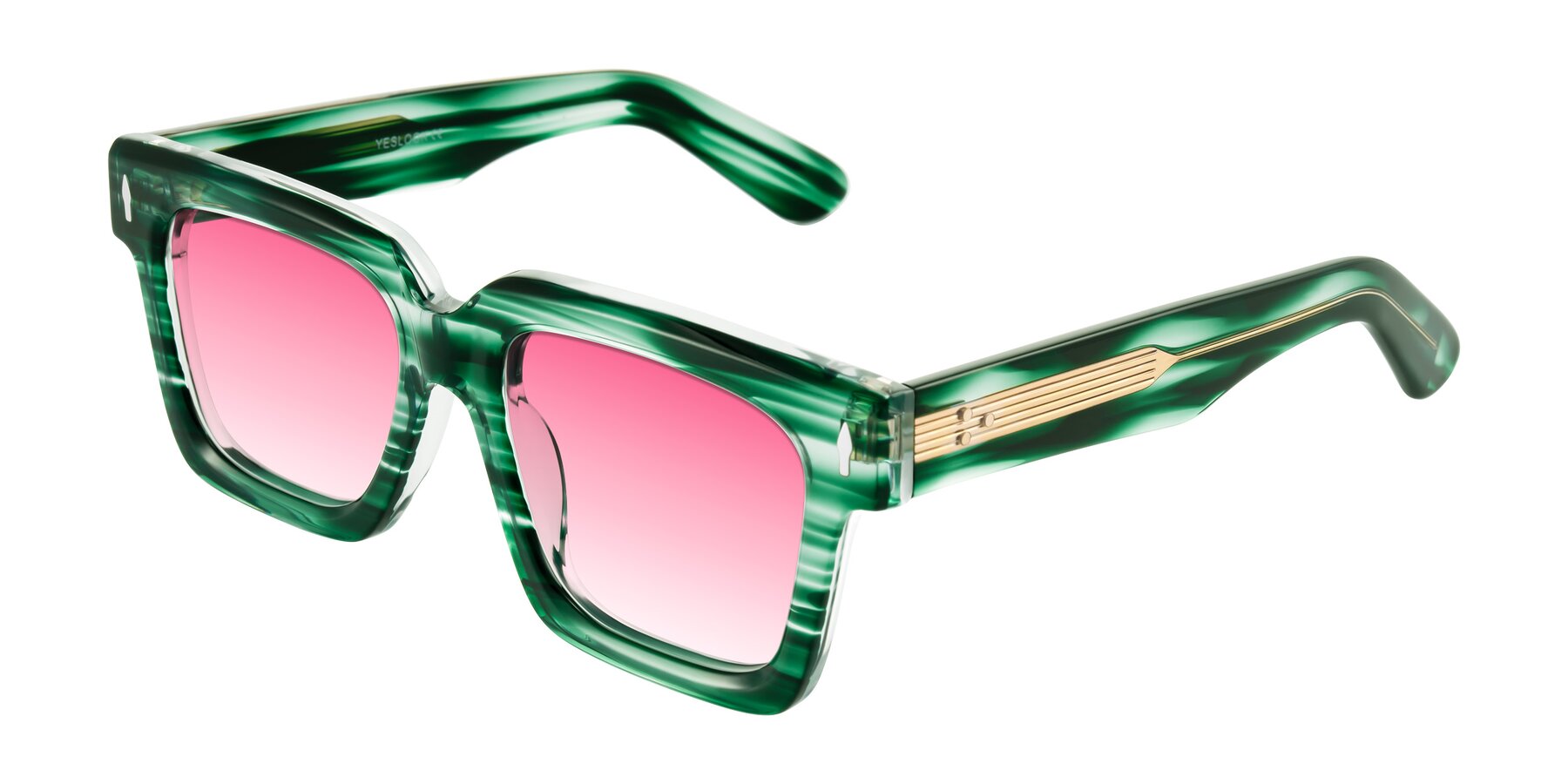 Angle of Phamn in Dark Green Striped with Pink Gradient Lenses