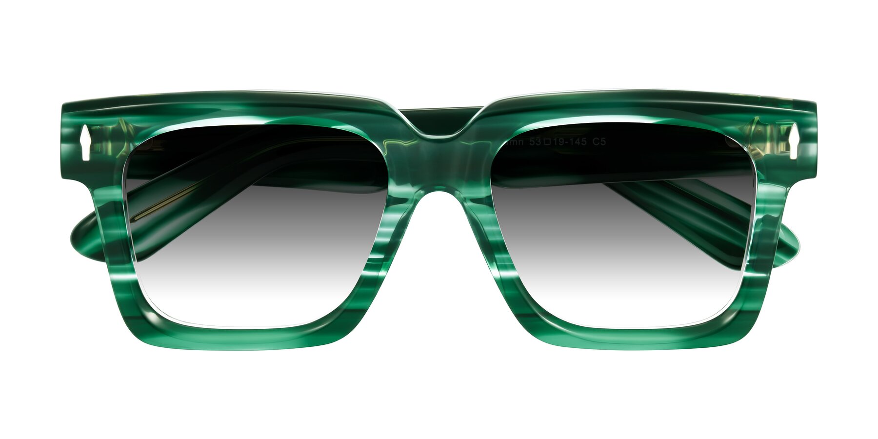 Folded Front of Phamn in Dark Green Striped with Gray Gradient Lenses