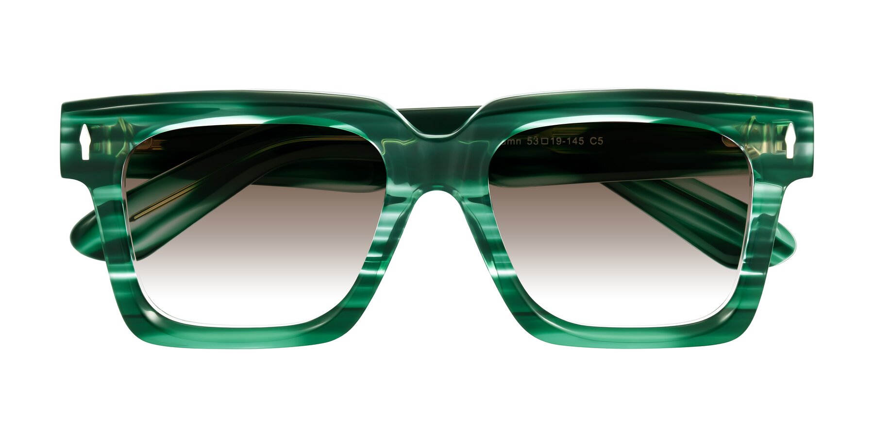 Folded Front of Phamn in Dark Green Striped with Brown Gradient Lenses