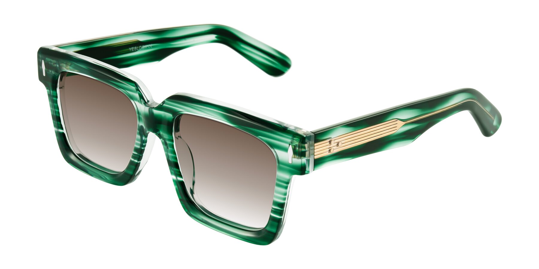 Angle of Phamn in Dark Green Striped with Brown Gradient Lenses