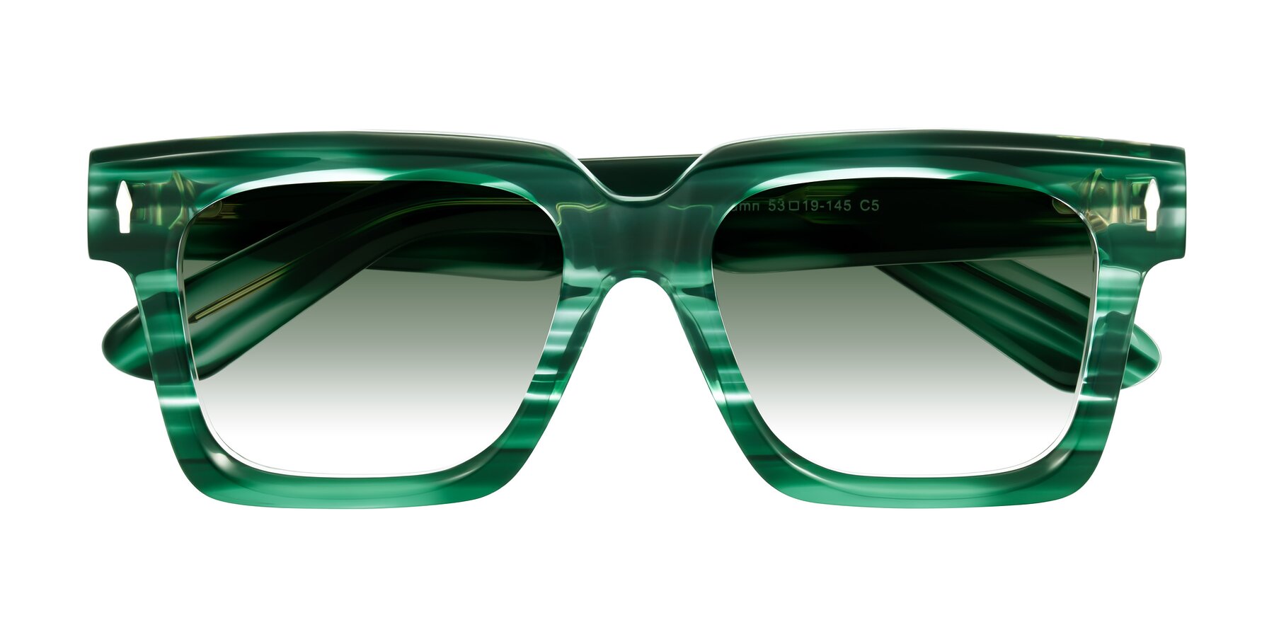 Folded Front of Phamn in Dark Green Striped with Green Gradient Lenses