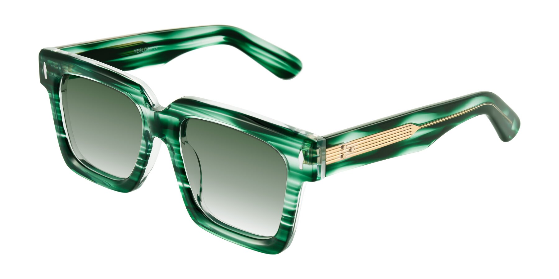 Angle of Phamn in Dark Green Striped with Green Gradient Lenses