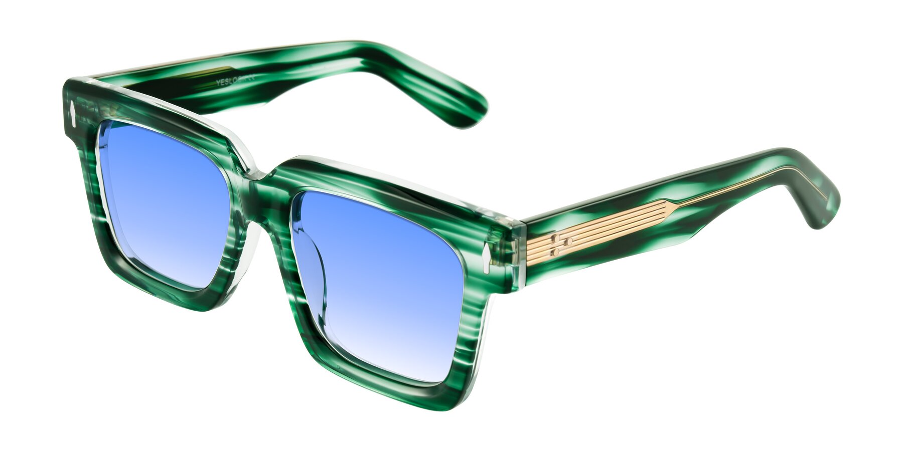 Angle of Phamn in Dark Green Striped with Blue Gradient Lenses