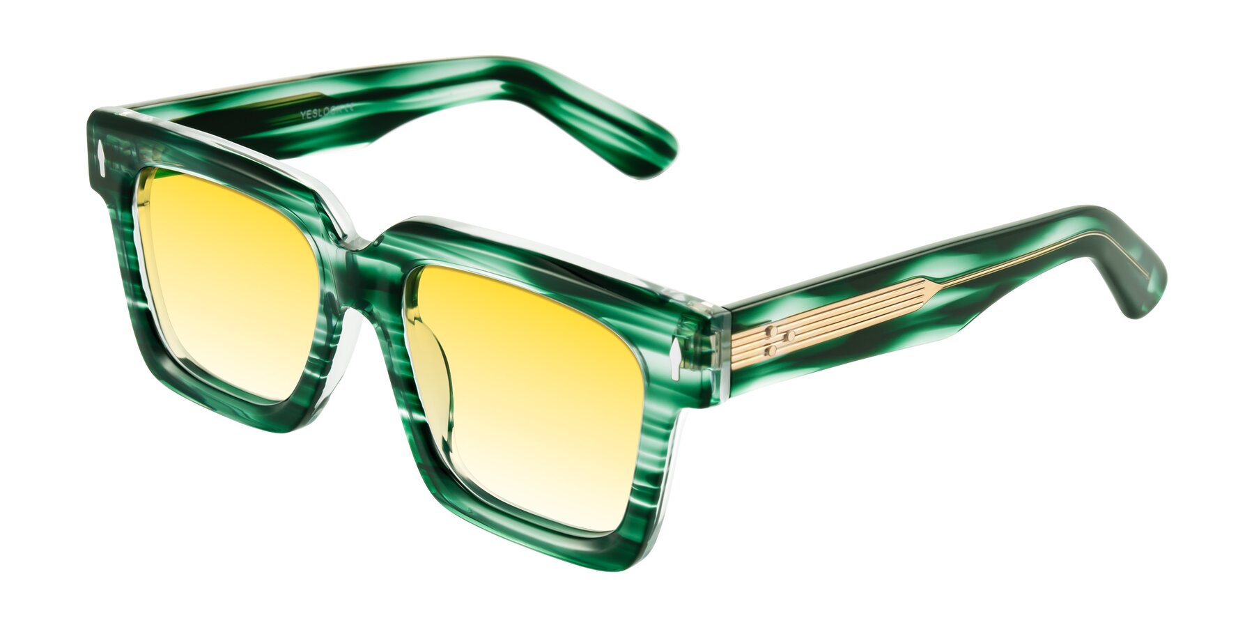 Angle of Phamn in Dark Green Striped with Yellow Gradient Lenses