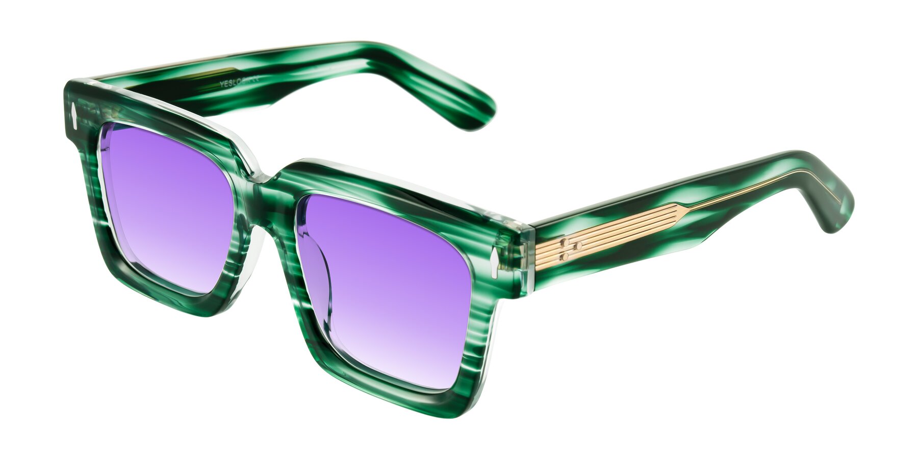 Angle of Phamn in Dark Green Striped with Purple Gradient Lenses