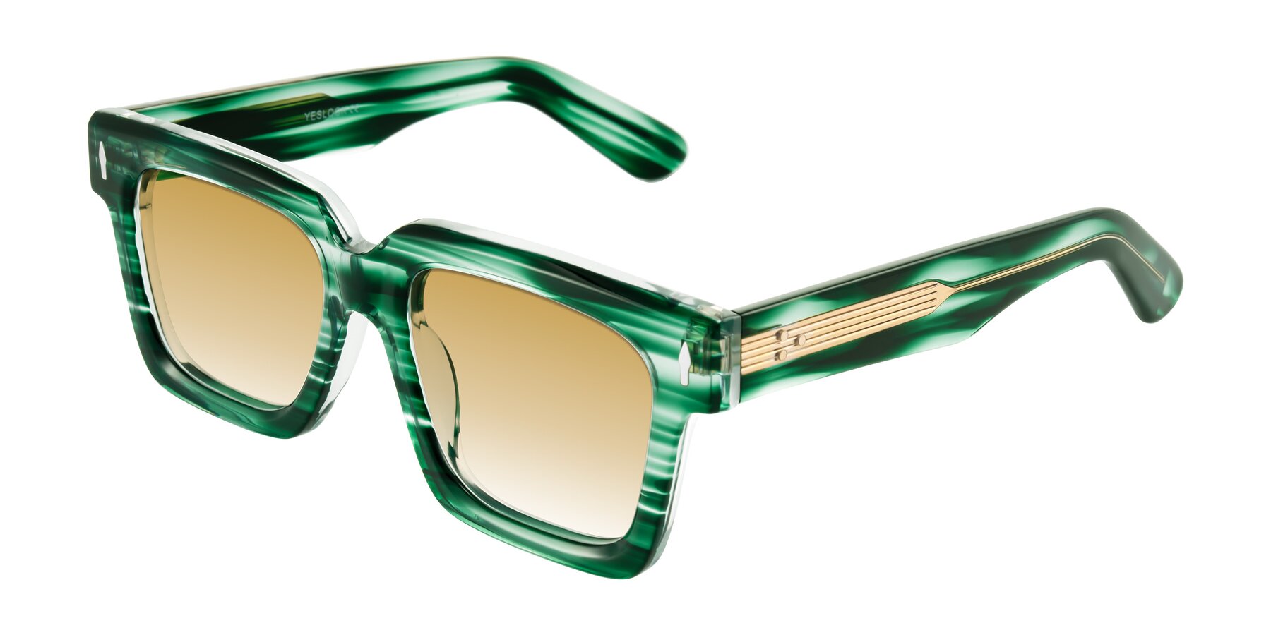 Angle of Phamn in Dark Green Striped with Champagne Gradient Lenses