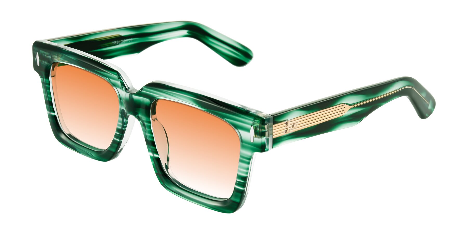 Angle of Phamn in Dark Green Striped with Orange Gradient Lenses