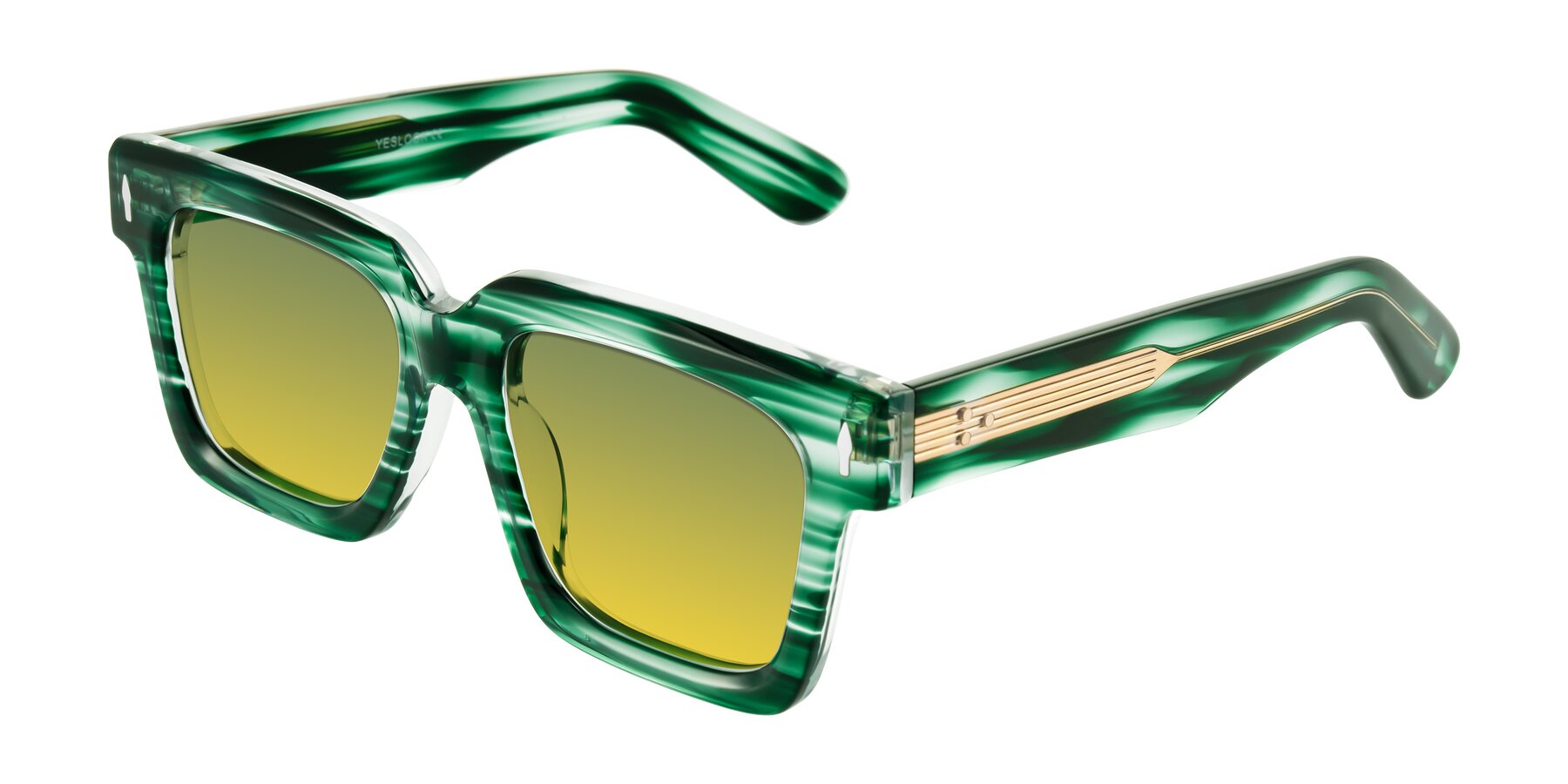 Angle of Phamn in Dark Green Striped with Green / Yellow Gradient Lenses
