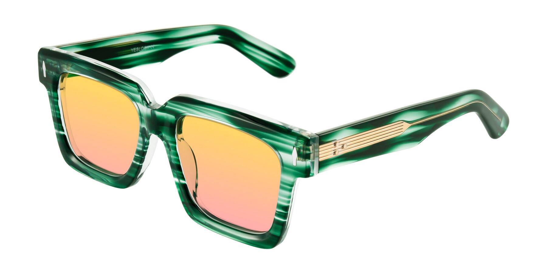 Angle of Phamn in Dark Green Striped with Yellow / Pink Gradient Lenses
