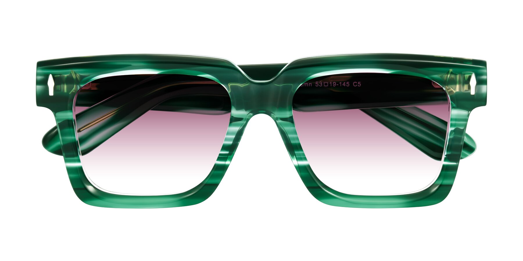 Folded Front of Phamn in Dark Green Striped with Wine Gradient Lenses
