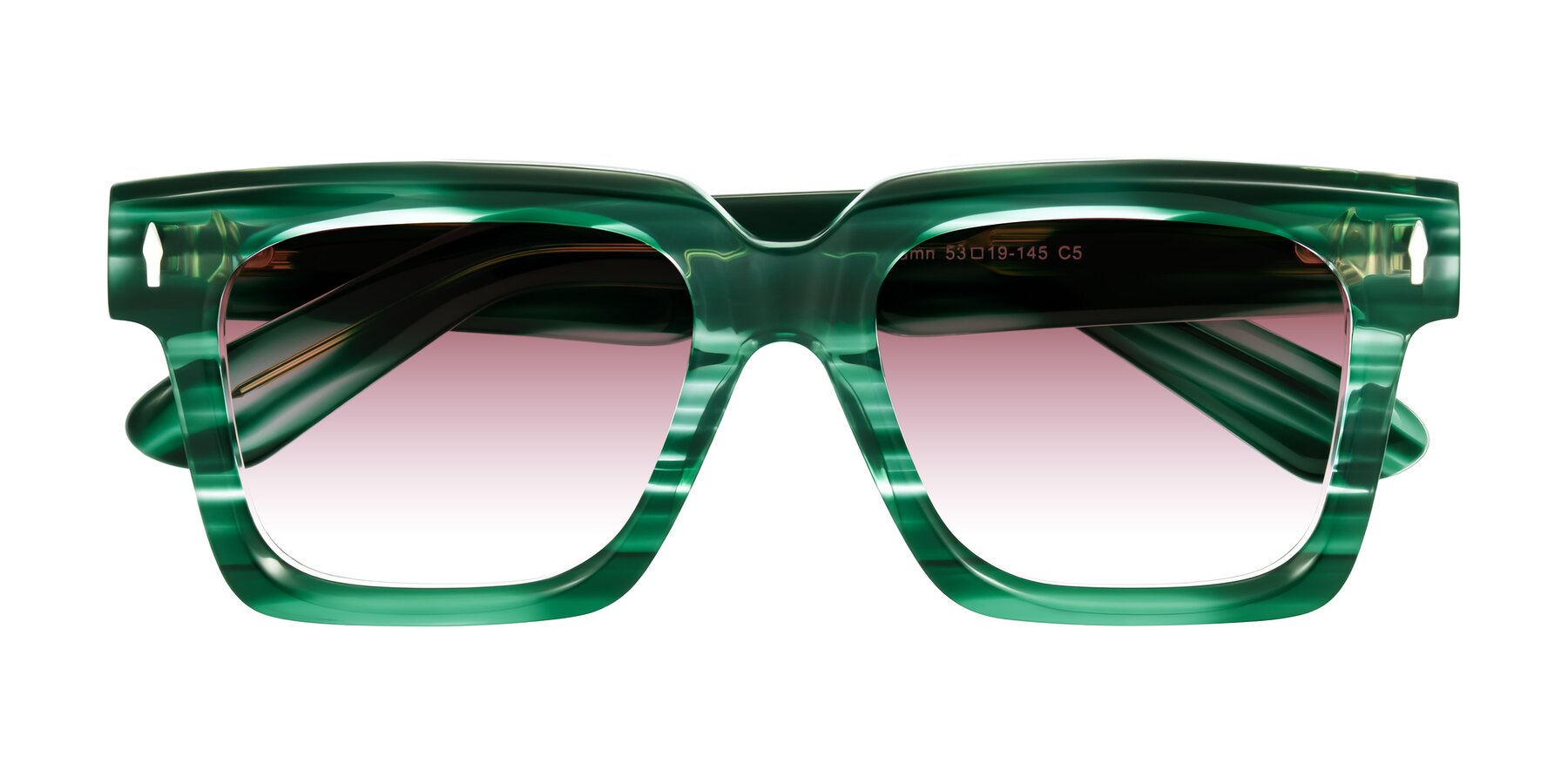 Folded Front of Phamn in Dark Green Striped with Garnet Gradient Lenses
