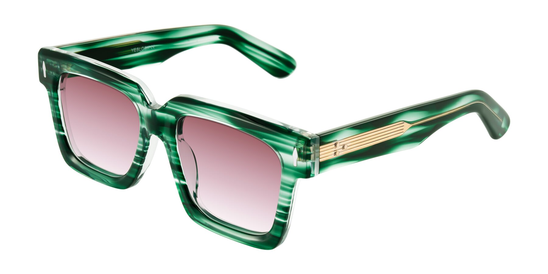 Angle of Phamn in Dark Green Striped with Garnet Gradient Lenses