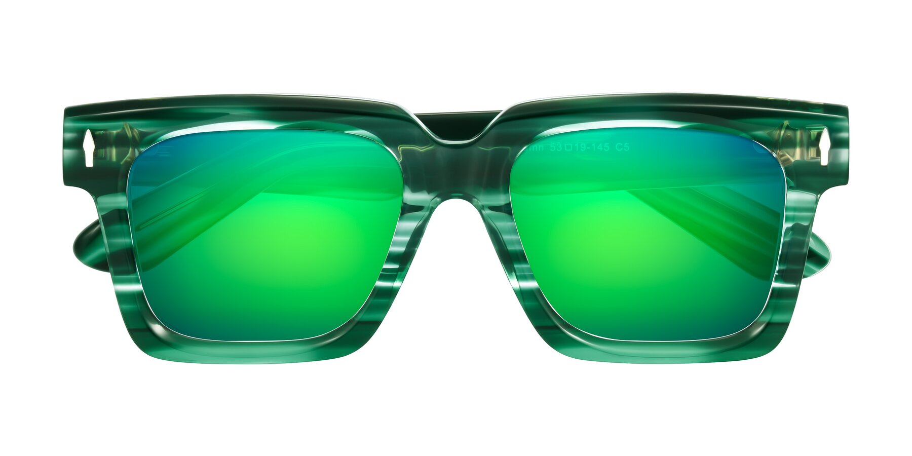 Folded Front of Phamn in Dark Green Striped with Green Mirrored Lenses