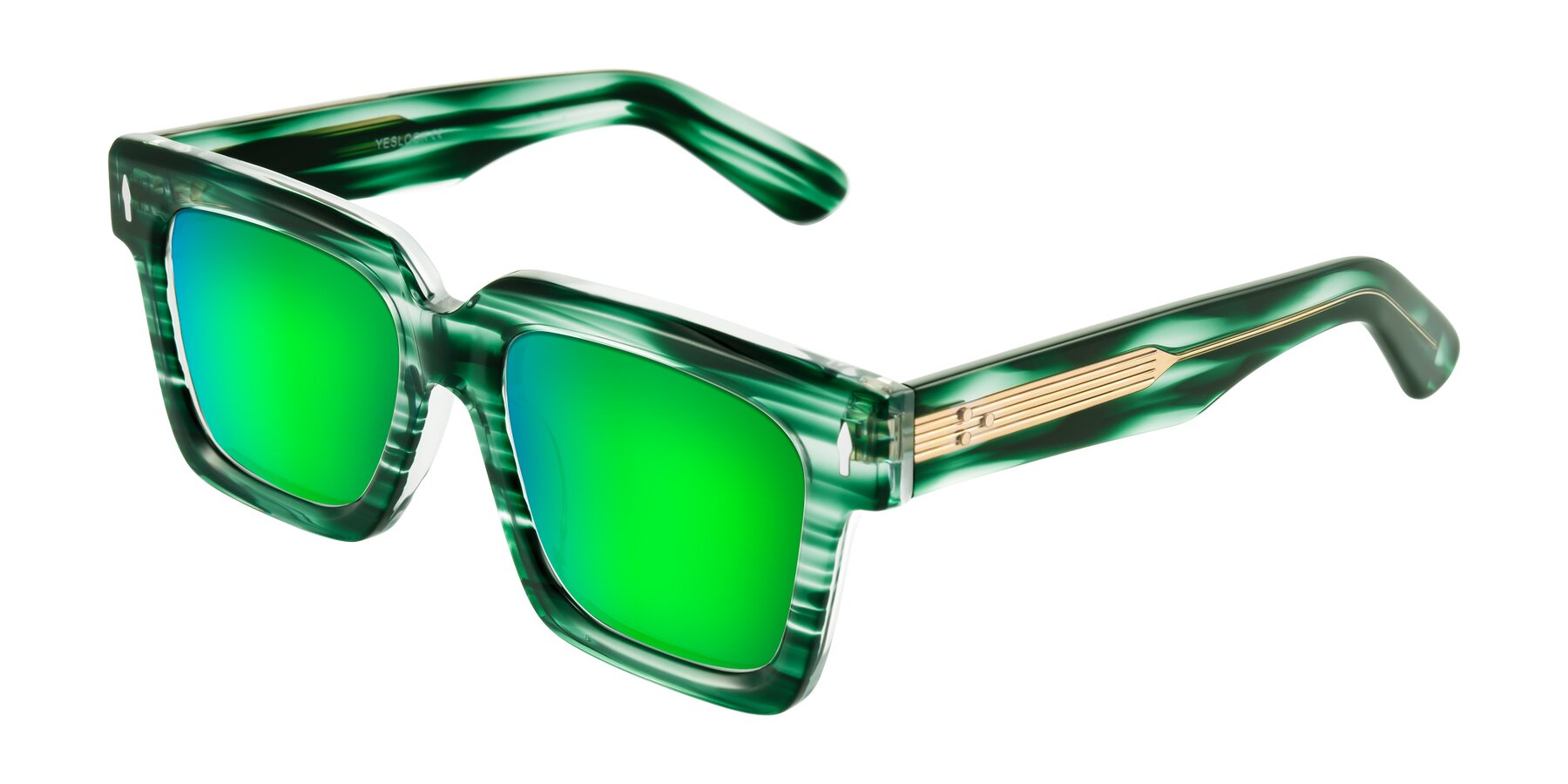 Angle of Phamn in Dark Green Striped with Green Mirrored Lenses