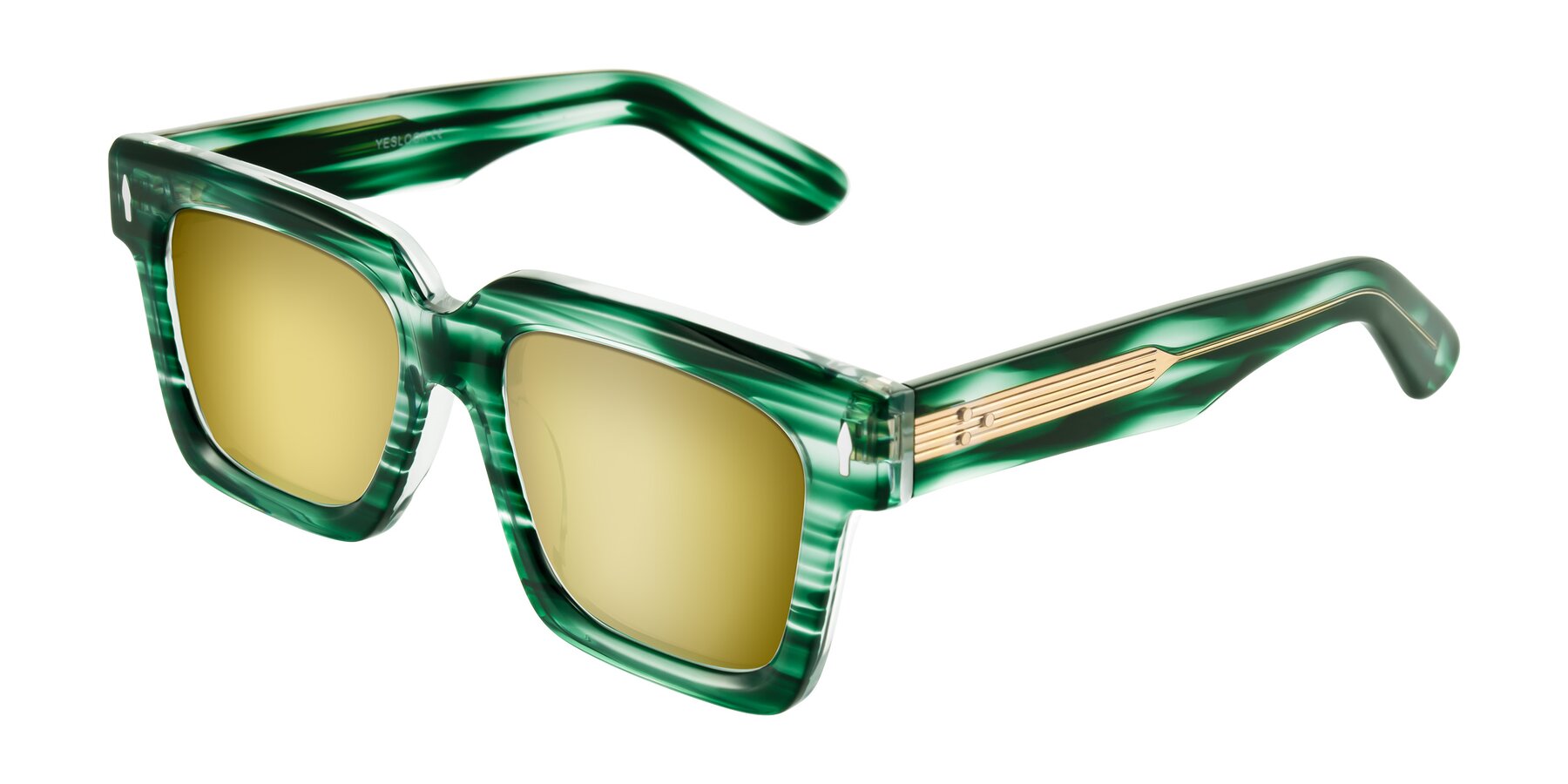 Angle of Phamn in Dark Green Striped with Gold Mirrored Lenses