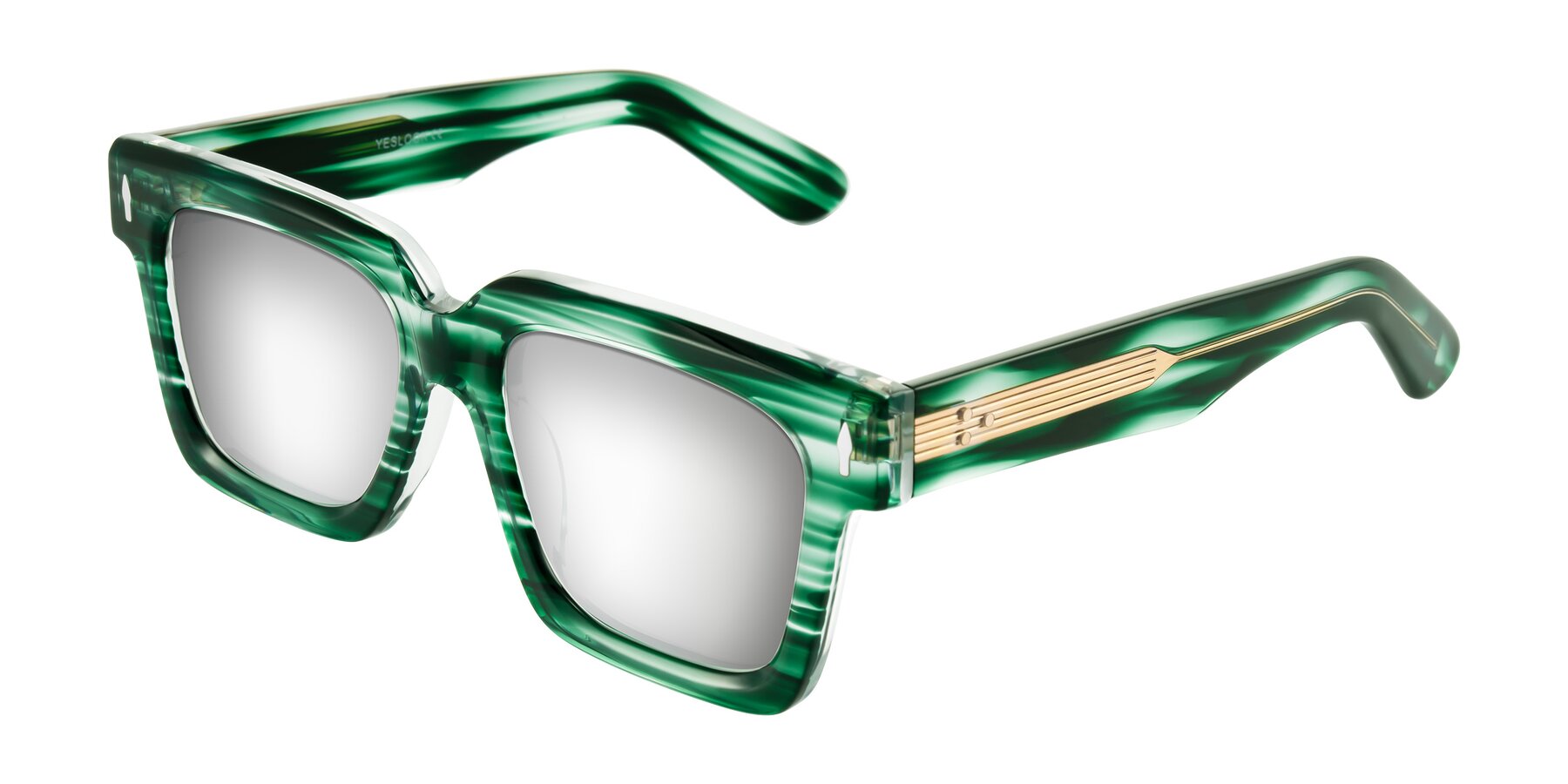 Angle of Phamn in Dark Green Striped with Silver Mirrored Lenses