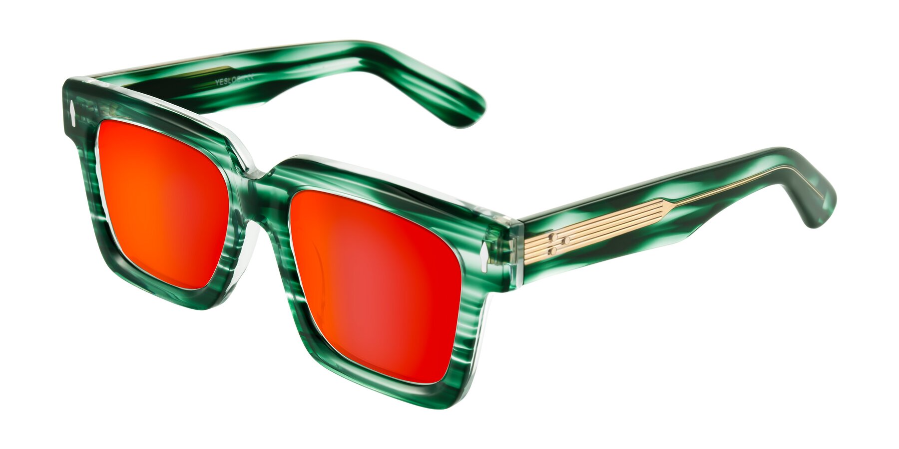Angle of Phamn in Dark Green Striped with Red Gold Mirrored Lenses