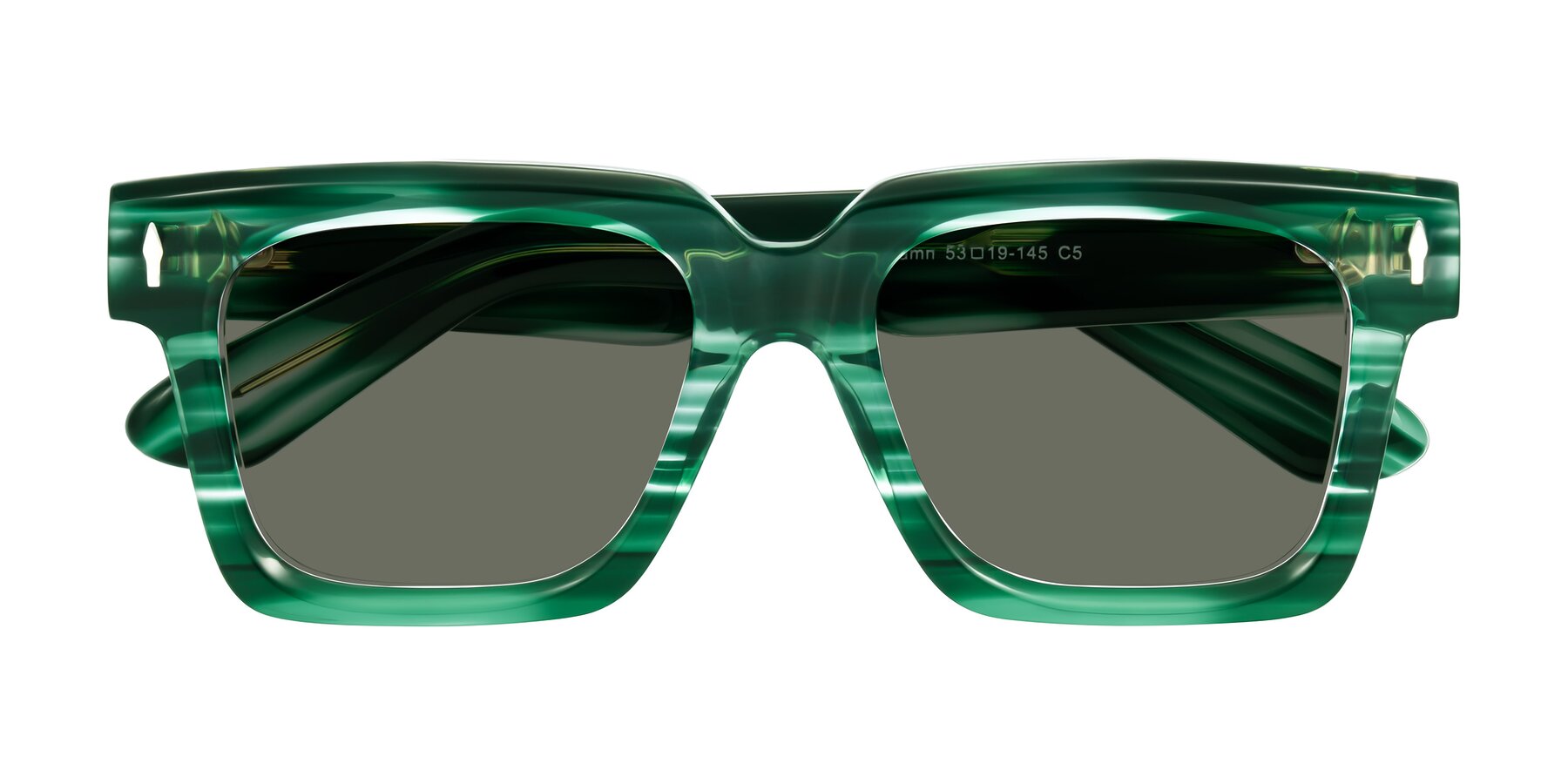 Folded Front of Phamn in Dark Green Striped with Gray Polarized Lenses