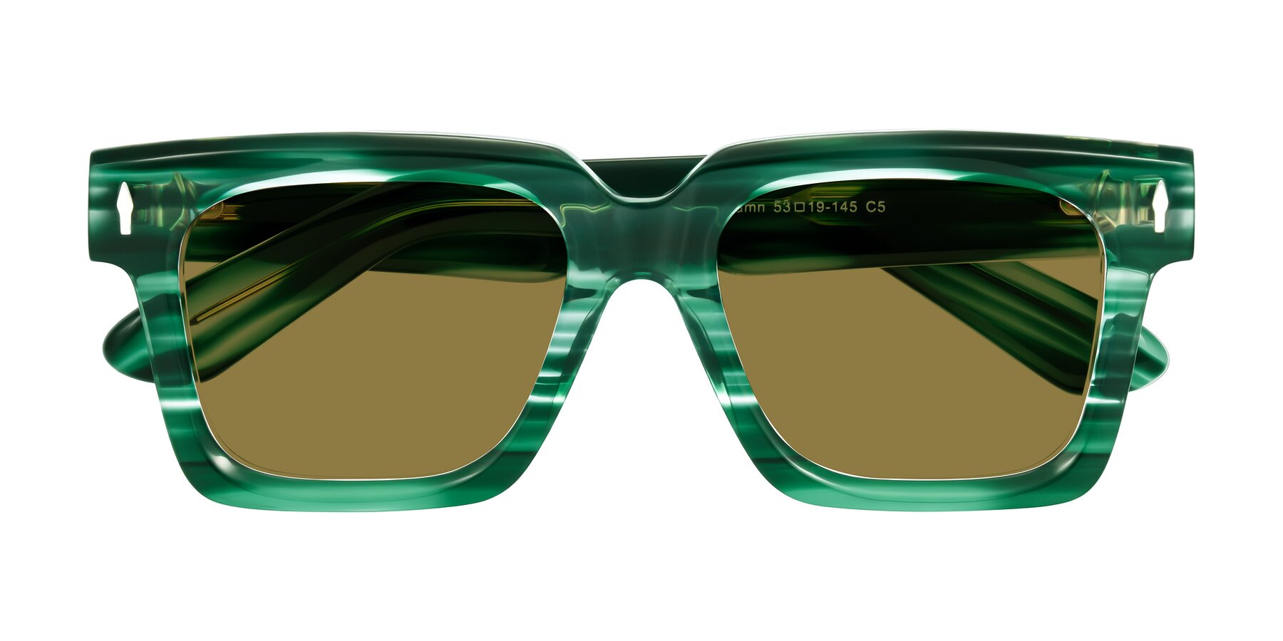 Folded Front of Phamn in Dark Green Striped with Brown Polarized Lenses