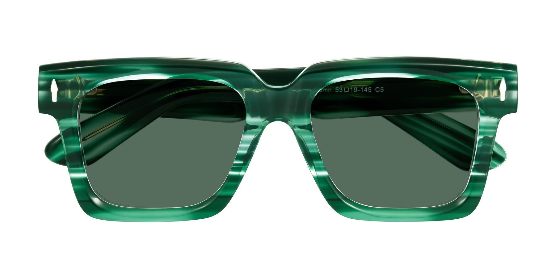 Folded Front of Phamn in Dark Green Striped with Green Polarized Lenses