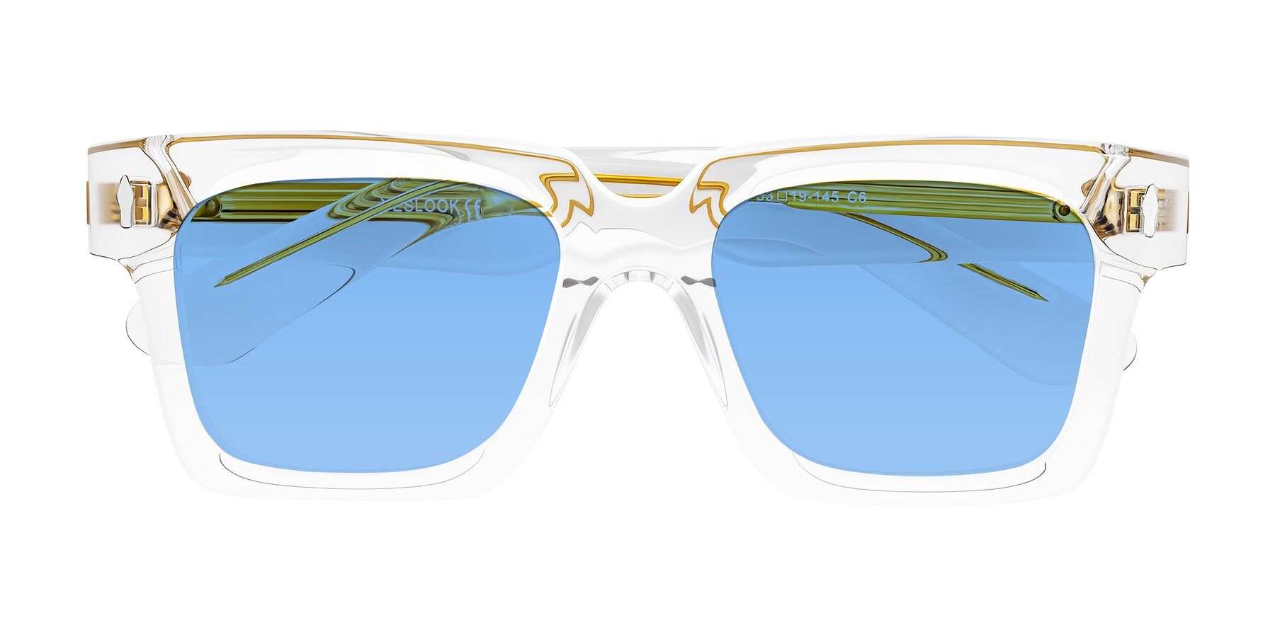 Folded Front of Phamn in Clear with Medium Blue Tinted Lenses