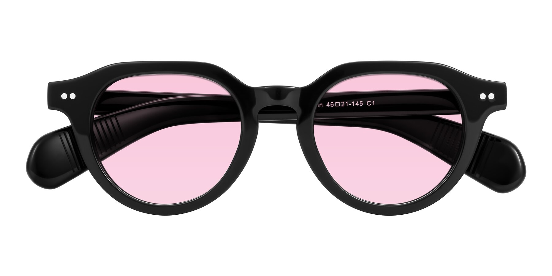 Folded Front of Rohamn in Black with Light Pink Tinted Lenses