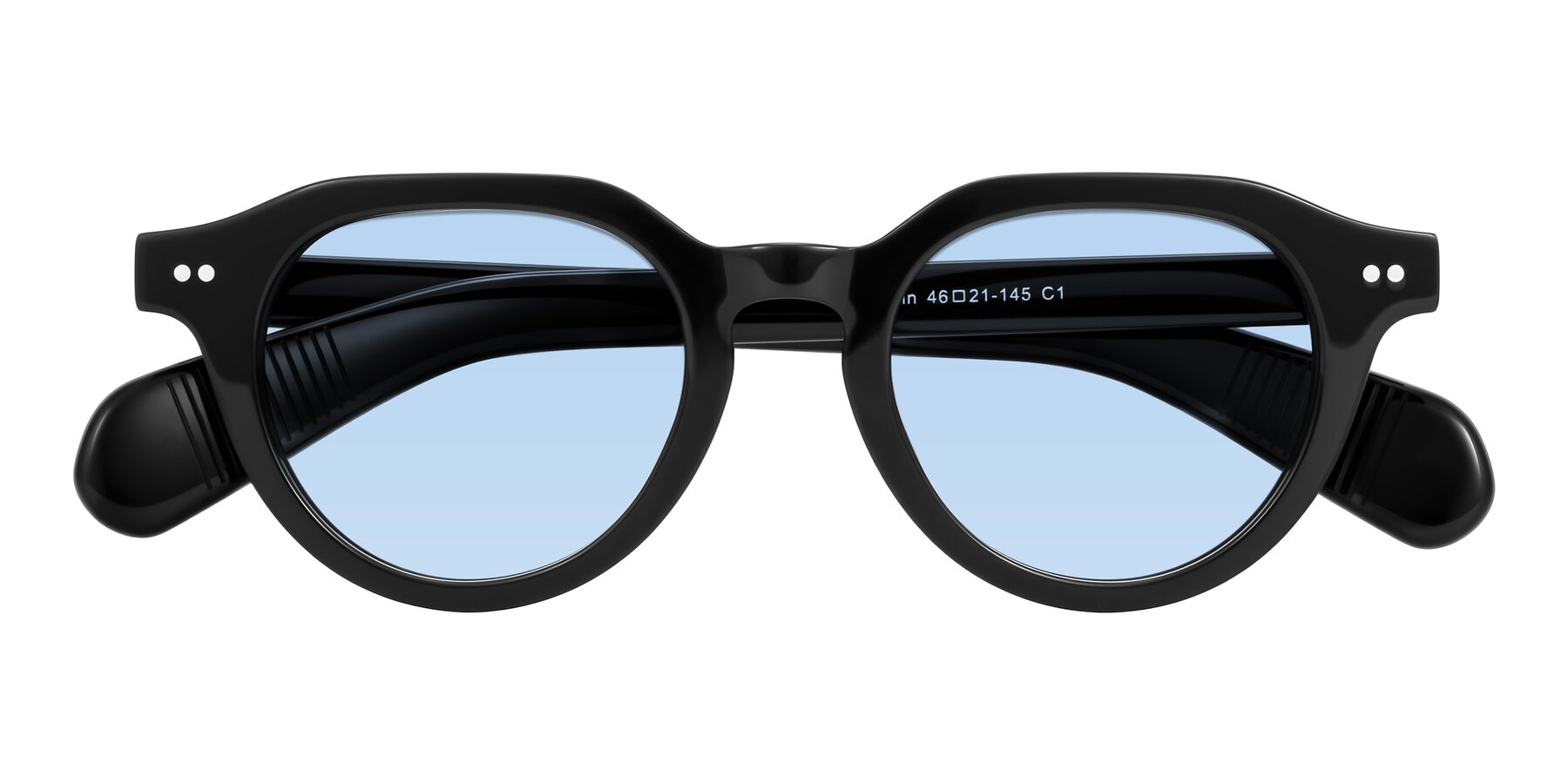 Folded Front of Rohamn in Black with Light Blue Tinted Lenses