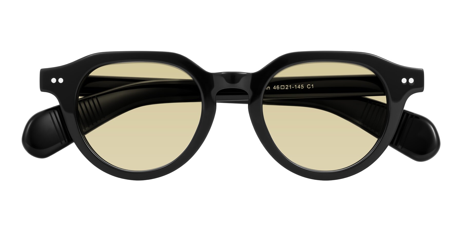 Folded Front of Rohamn in Black with Light Champagne Tinted Lenses