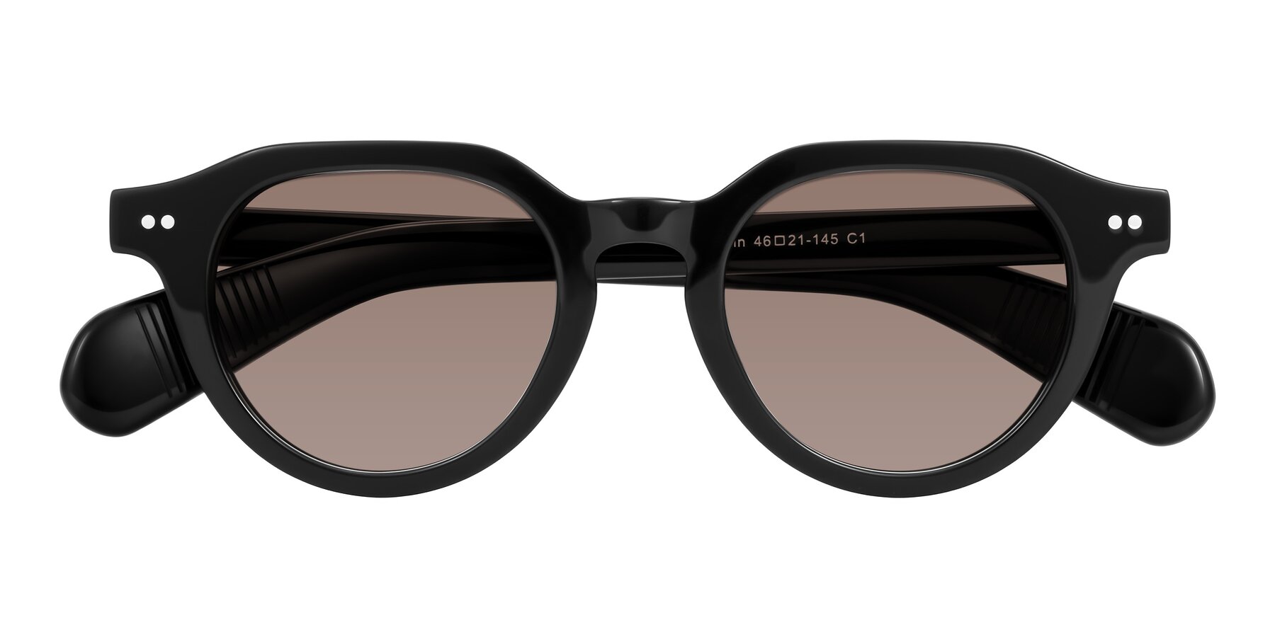 Folded Front of Rohamn in Black with Medium Brown Tinted Lenses