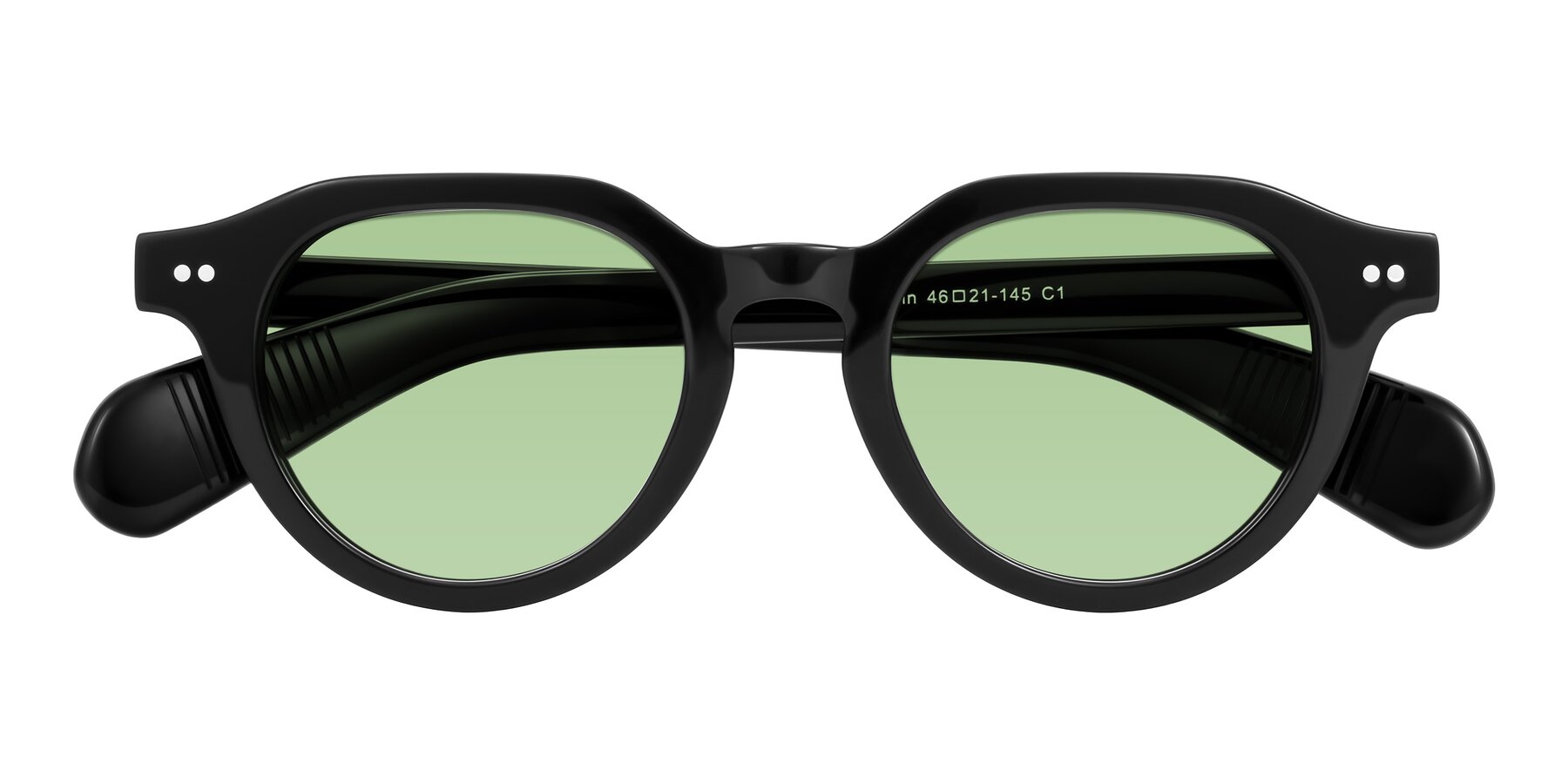 Folded Front of Rohamn in Black with Medium Green Tinted Lenses