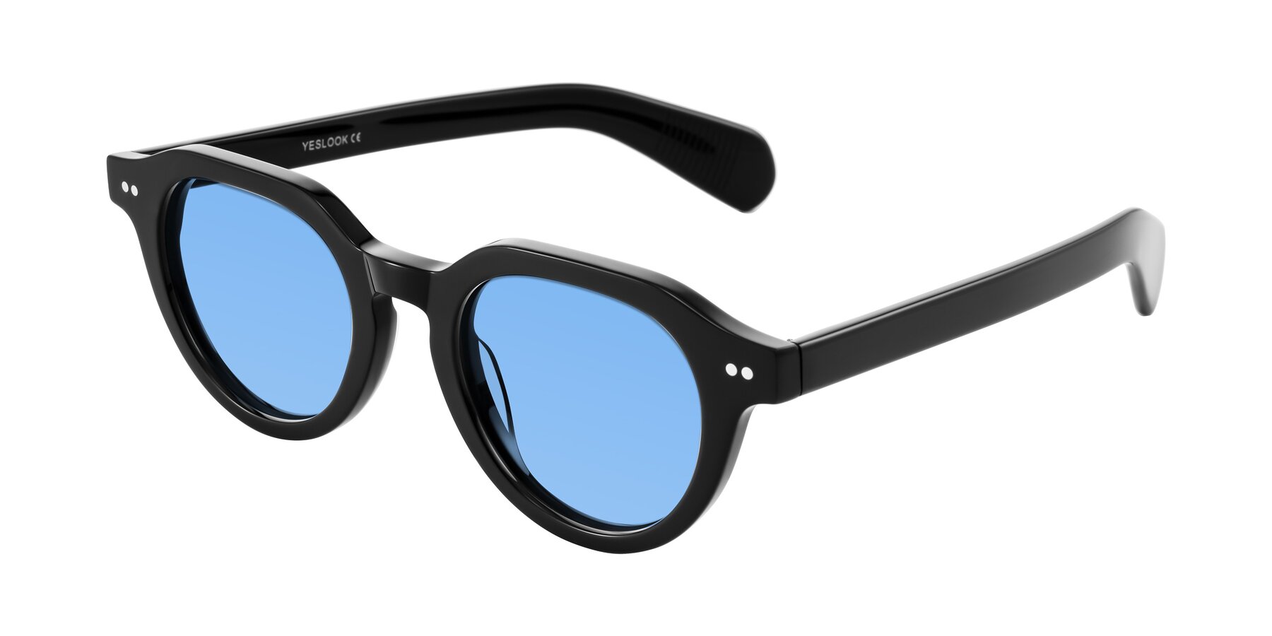 Angle of Rohamn in Black with Medium Blue Tinted Lenses