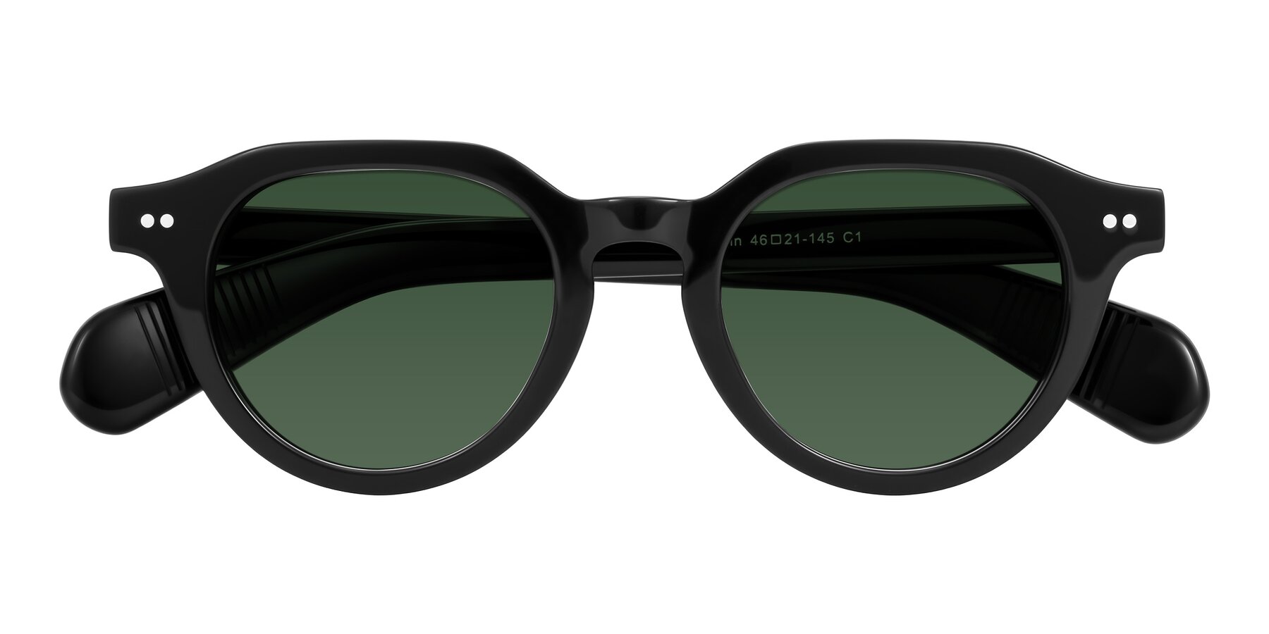 Folded Front of Rohamn in Black with Green Tinted Lenses